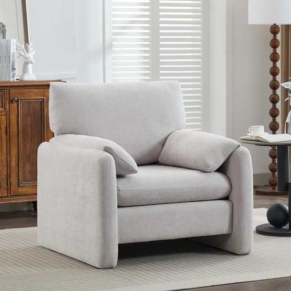 JEAREY Modern Grey Chenille Oversized Wood Accent Outdoor and Indoor Lounge Chair with Armrest Cushion for Living Room