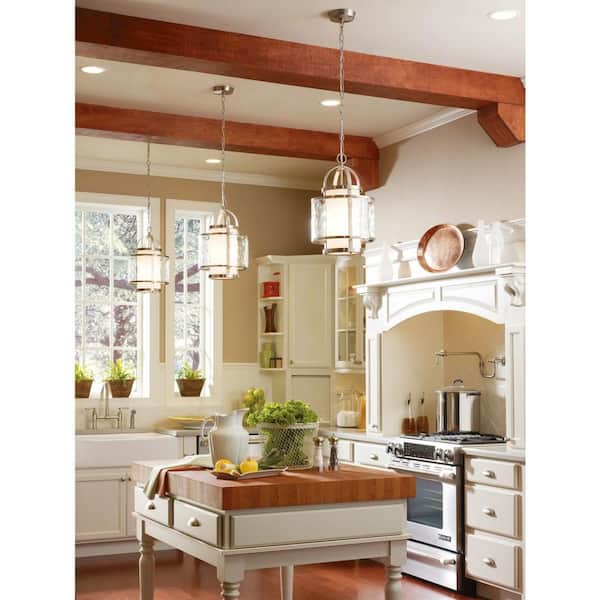 Bay Court Collection 1-Light Brushed Nickel Foyer Pendant with Etched Opal Glass