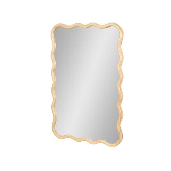 Unbranded 40 in. W x 28 in. H Wavy Rectangle Framed Natural Wood Mirror Vanity Mirror Wall Decor