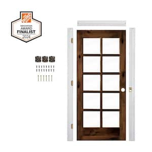 Ready-to-Assemble 32 in. x 80 in. Left-Hand 10-Lite ClearGlass RedMahogany Stain Alder Wood Single Prehung Interior Door