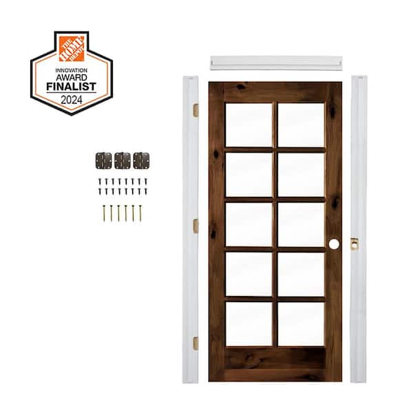 DIY RTA Kit 32in.x80in. Left-Hand 10-Lite ClearGlass RedMahogany Stain Alder Wood Single Ready To Assemble Interior Door