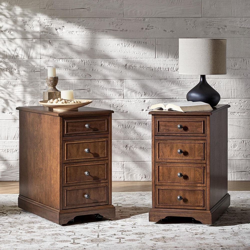 Ruperto Walnut 14 in. W MDF Rectangle End Table with Hooded Caster Wheels and Built-In Outlets（Set of 2） price history on PriceWatchPro