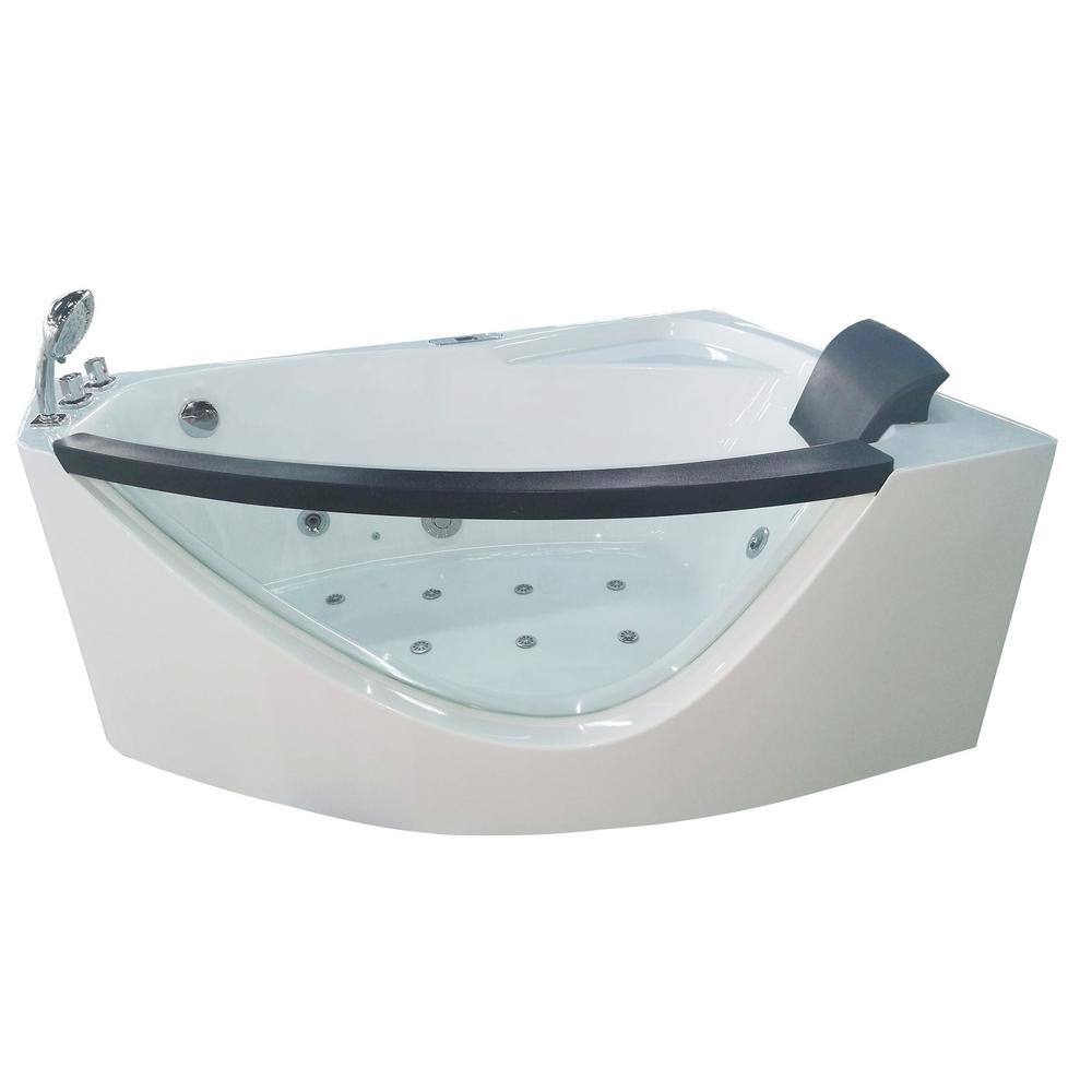 59'' White Acrylic Corner Whirlpool Bathtub with Glass Panel