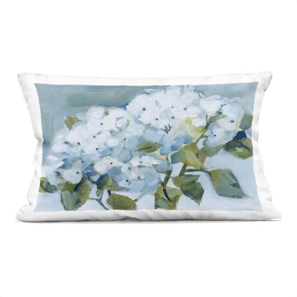 Blue Spring Cottage Hydrangeas Blue Floral Zipper Polyester 14 in. x 20 in. Throw Pillow