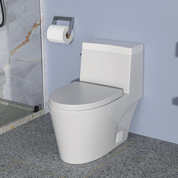 12 in. Rough-In 1-Piece 1.28 GPF Single Flush Elongated Toilet in White Seat Included
