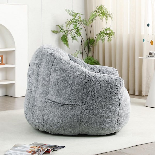 Dorothy Dark Gray Faux Fur Bean Bag Chair with Armrests Stuffed High-Density Foam