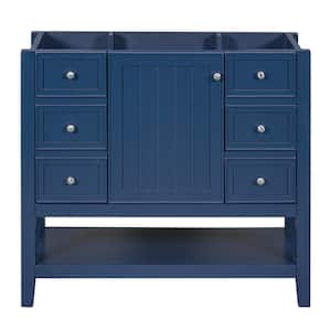 35.5 in. W x 18 in. D x 32.9 in. H Solid Wood MDF Board Bath Vanity Cabinet without Top with Drawer, Open Shelf in Blue
