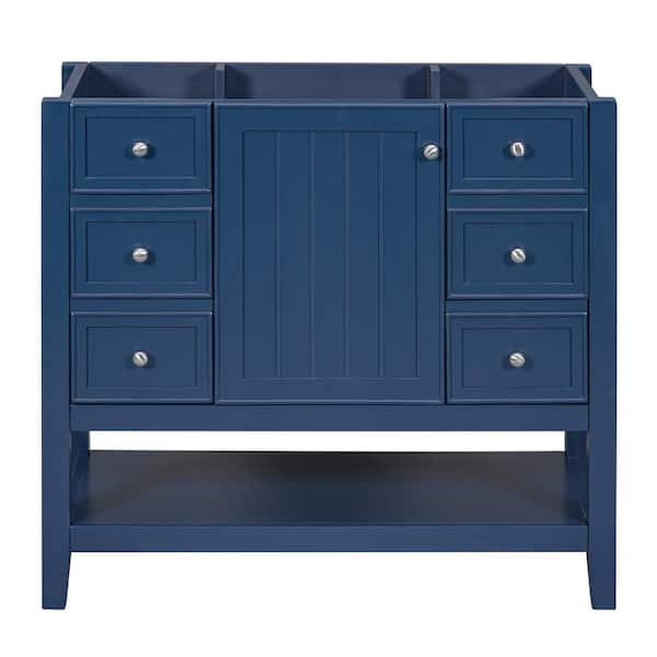 FUNKOL 35.5 in. W x 18 in. D x 32.9 in. H Solid Wood MDF Board Bath Vanity Cabinet without Top with Drawer, Open Shelf in Blue