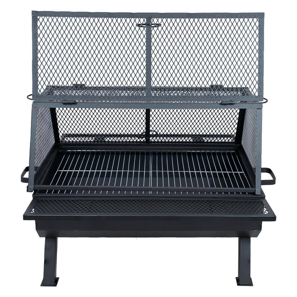 Black Steel Outdoor Fire Pit with Grill and Spark Screen