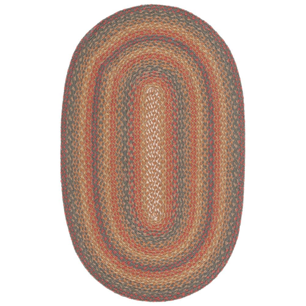 SAFAVIEH Braided Green/Rust Doormat 3 ft. x 5 ft. Border Striped Oval ...