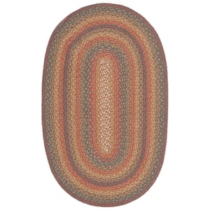 Braided Green/Rust Doormat 3 ft. x 5 ft. Border Striped Oval Area Rug