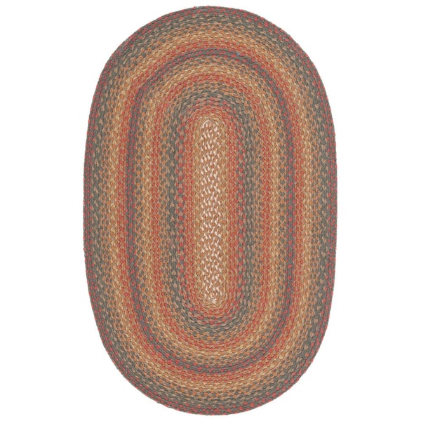 SAFAVIEH Braided Green/Rust Doormat 3 ft. x 5 ft. Border Striped Oval ...