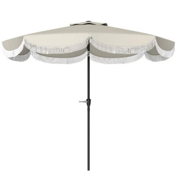 beach patio umbrella steel ribs 8.8 ft. Metal Outdoor Beach Umbrella Push Button Tilt with Crank and 8 Ribs  in Light Gray (Base not included) TT-524-7352
