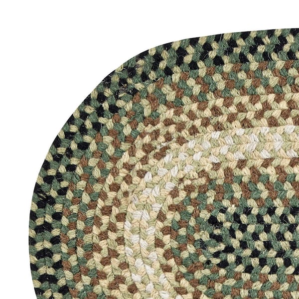 Woodbridge Oval Braid Collection Green 20" x 30" Oval 100% Wool Reversible Indoor Area Rug