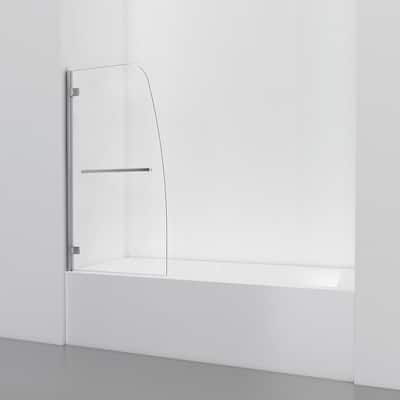 34 in. W x 57 in. H Fixed Door Frameless Hinge Tub Screen in Chrome with Clear Glass