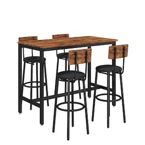 5-Piece Metal Outdoor Bistro Set A Bar Table And 4 Bar stools PU Soft Seat with Black Cushion