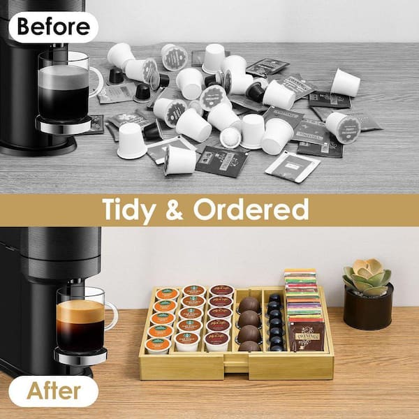 Lynzavix Bamboo Coffee Pod Organizer Drawer with Adjustable