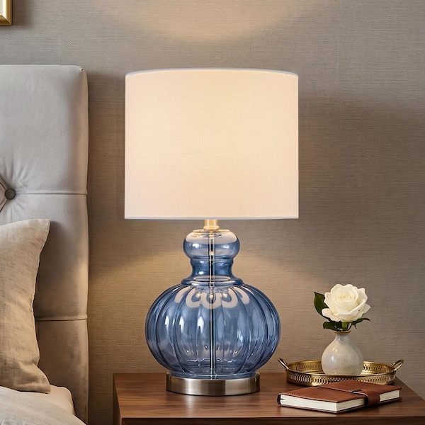 C Cattleya 20.25 in. Blue Gourd Table Lamp with Glass Base and