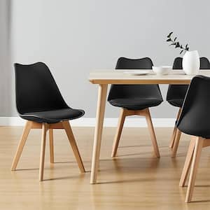 Mid Century Modern Dining Chair with Wood Legs, Set of 4, Black