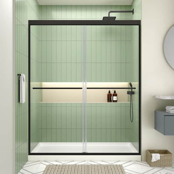 Streamline Allaro 60in. W x 70in. H Sliding Shower Door with CrystalTech Treated 1/4 in. Tempered Clear Glass, Matte Black Hardware