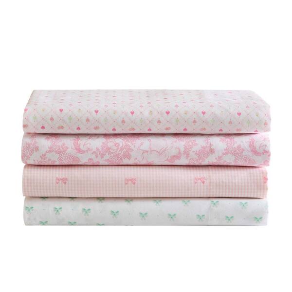 Laura Ashley Toile Unicorn 4-Piece Pink Microfiber Queen Sheet Set