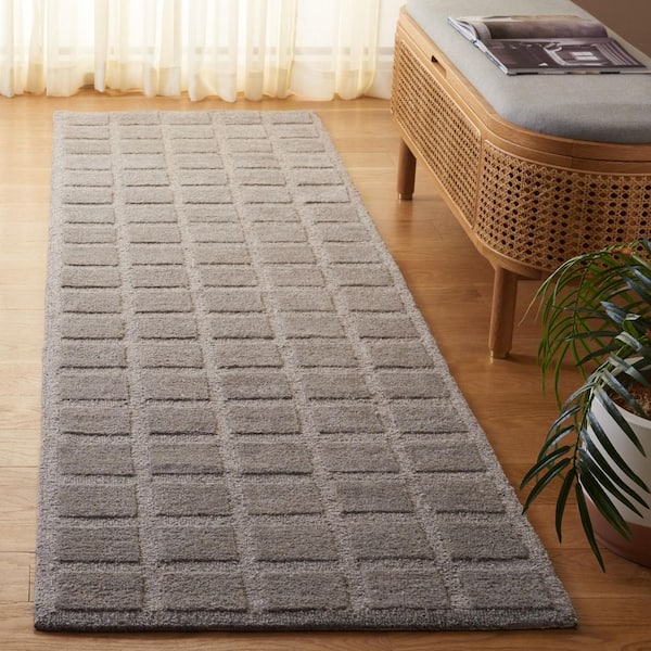 Genre 2 ft. x 8 ft. Gray Solid Geometric Tile Runner Rug