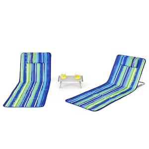 Beach Lounge Chair Mat Set with Table, Blue