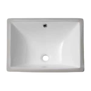 18.5 in. L x 13.5 in. W x 7.6. in. D White Rectangular Undermount Bathroom Sink With Overflow