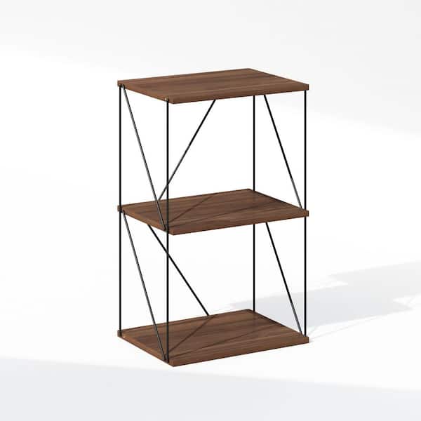 Furinno Wire 16.54 in. Walnut Cove Rectangle Wood End Table with Metal Frame