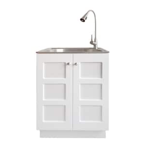 All-in-One 24.2 in. x 21.3 in. x 33.8 in. Stainless Steel Laundry Sink and White Cabinet with Reversible Doors