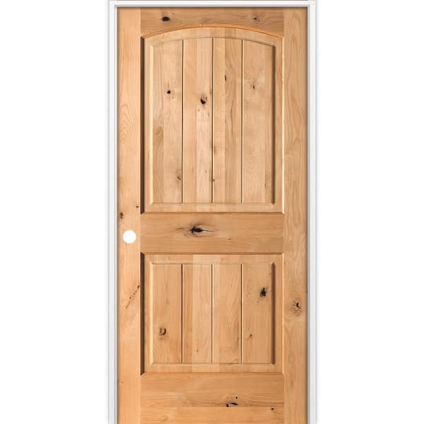 30 in. x 80 in. Rustic 2-Panel Arch Top VG Right-Hand Cedar Stain Knotty Alder Wood Single Prehung Interior Door