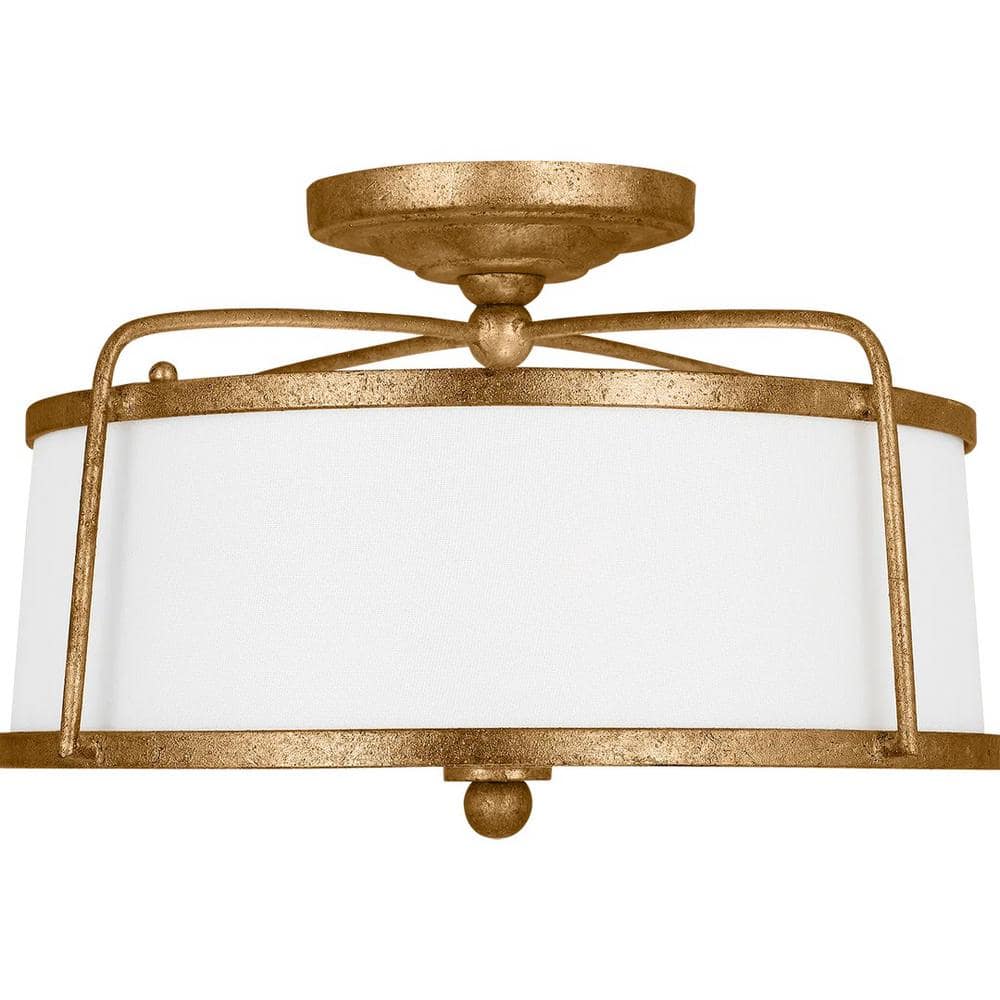 Antique Gild Glass Drum Semi-Flush Mount Light