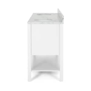 Jaeden 60 in. W x 22 in. D Bath Vanity with Carrara Marble Vanity Top in White with White Basin
