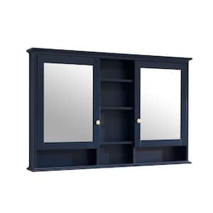 55 in. W x 35 in. H Rectangular Navy Blue Wood Surface Mount Medicine Cabinet with Mirror and Shelves,2 Soft Close Doors