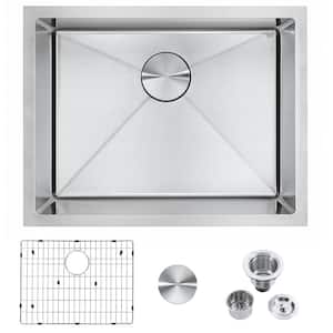 23 in Undermount Single Bowl 18 Gauge Stainless Steel Kitchen Sink with Bottom Grids and Strainer