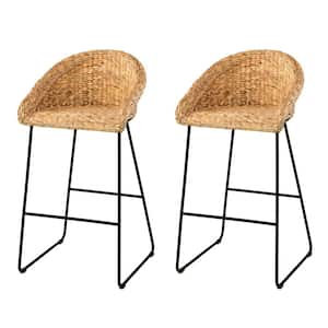 Lawlins 40.75 in. Natural Backed Metal Bar Stool with Water Hyacinth Seat (Set of 2)