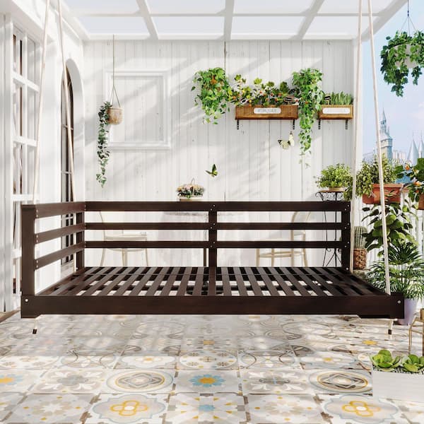 80 in. W 2-Person Patio Wood Porch Swing in Brown