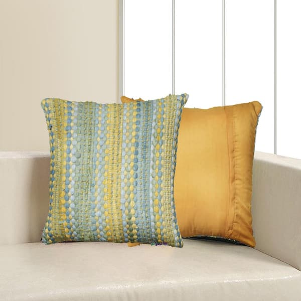 LR Home Contemporary 20 in. x 20 in. Blue and Yellow Square Decorative Indoor Accent Pillow