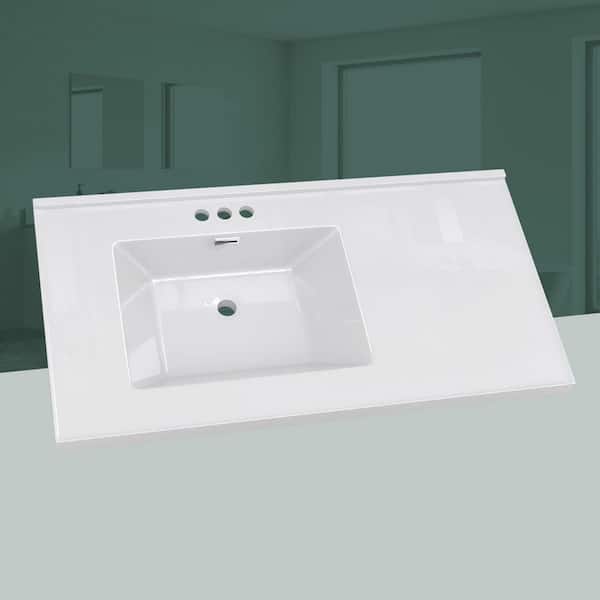 42 in. W x 22 in. D Solid Surface Resin White Rectangular Vanity Top Single Sink Bathroom Vanity Top in Glossy White