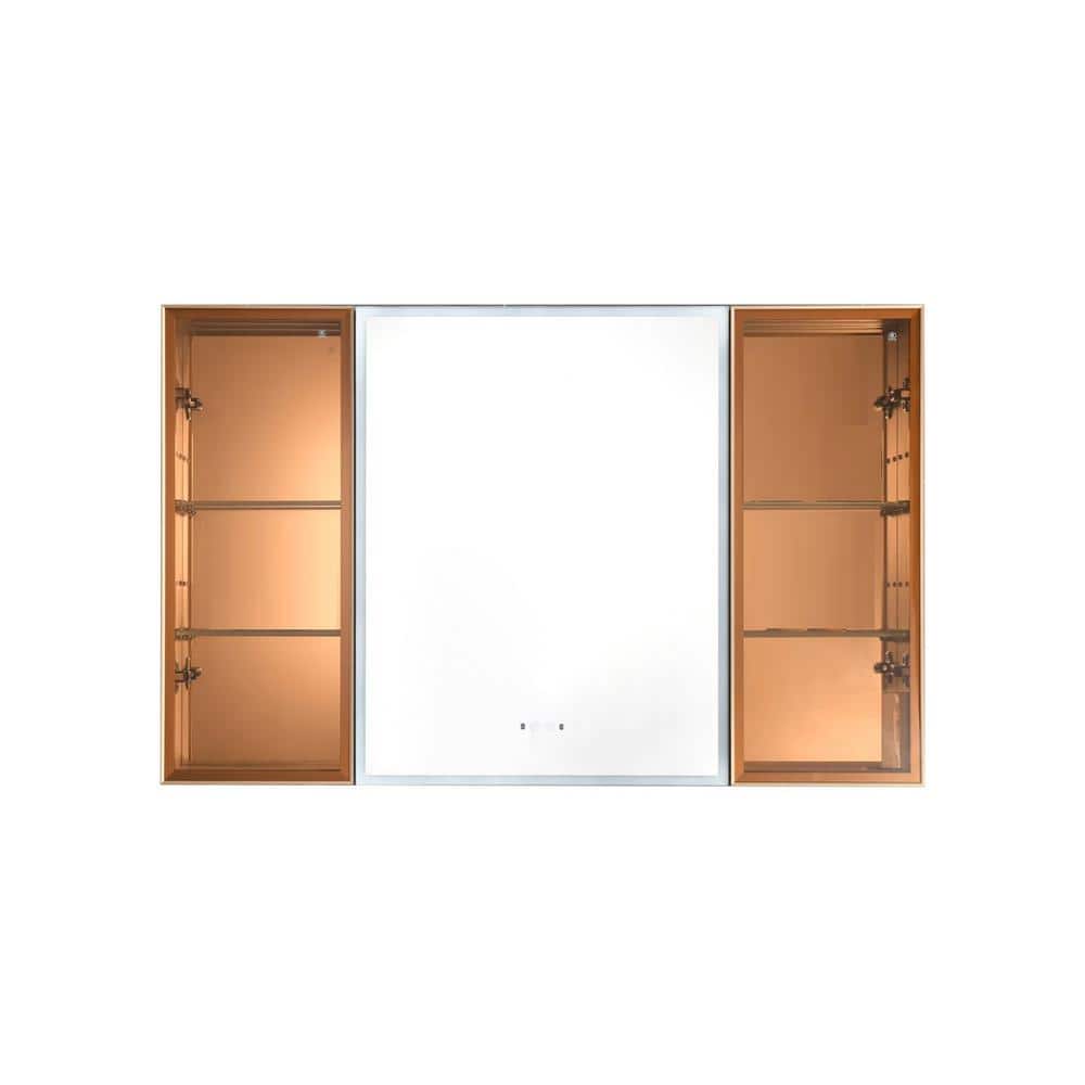 48 in. W x 30 in. H Rectangular Aluminum Medicine Cabinet with Mirror Gold 