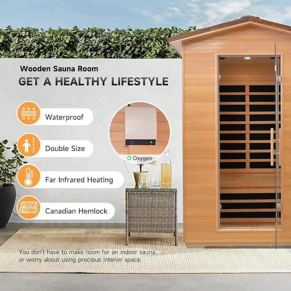 Moray 1-2 Person Outdoor Hemlock Infrared Sauna with 8 Far-Infrared Carbon Crystal Heaters
