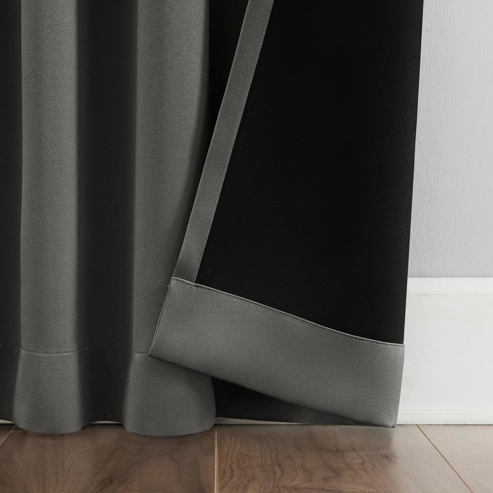 Aria Gray Polyester Blackout Back Tab Curtain Panel Pair