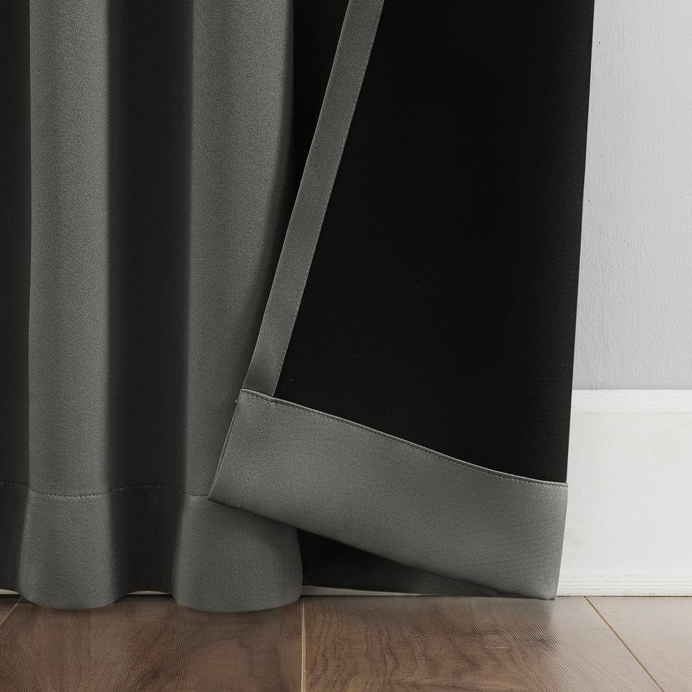 Gray Polyester Blackout Back Tab Curtain Panel Pair 52" x 84"