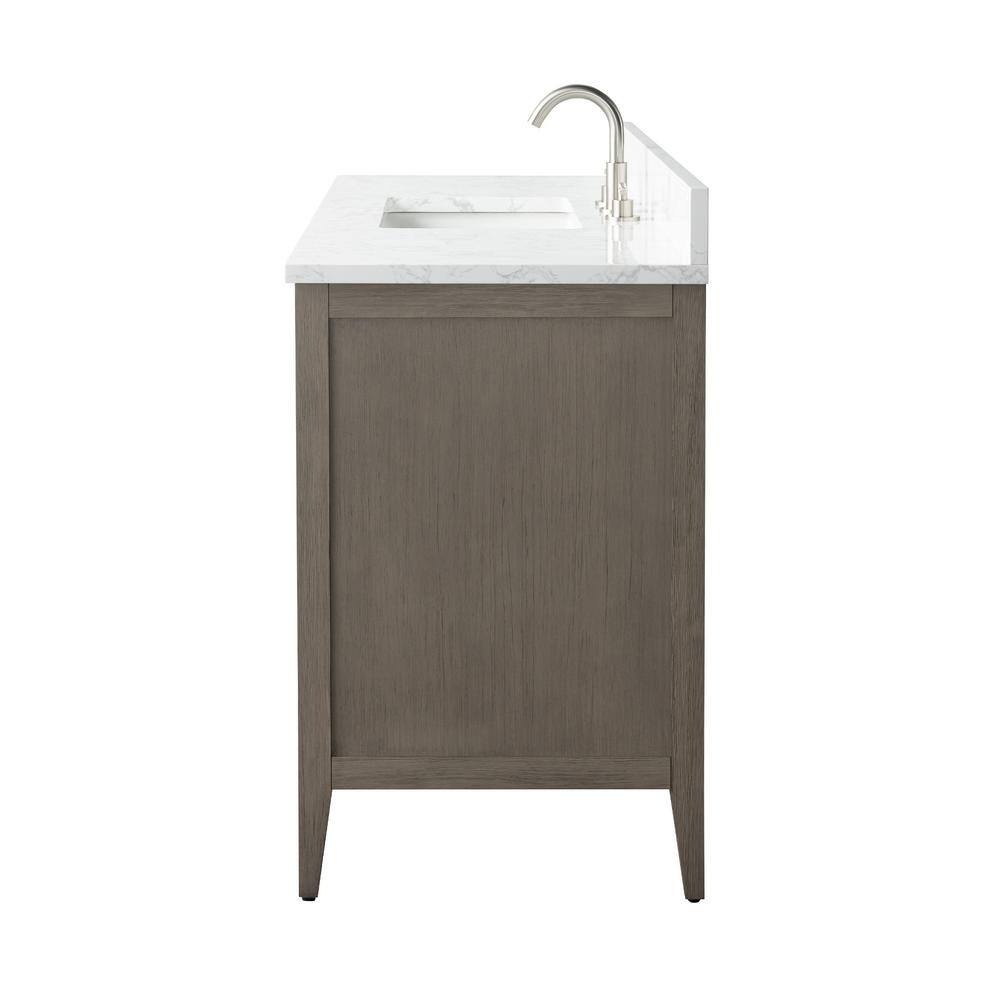 60'' Driftwood Gray MDF Single Sink Freestanding Bathroom Vanity with Engineered Marble Top