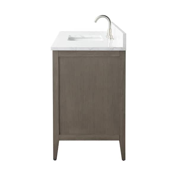 60 in. W. x 22 in. D x 34 in. H Single Sink Bathroom Vanity Cabinet Driftwood Gray with Engineered Marble Top in White