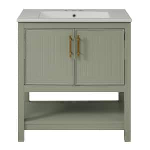 30 in. W x 18 in. D x 34 in. H Single Sink Freestanding Bath Vanity in Green with White Ceramic Top