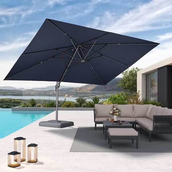 PURPLE LEAF 10 ft. x 13 ft. Outdoor Patio Cantilever Umbrella Aluminum Offset 360° Rotation Umbrella in Navy Blue