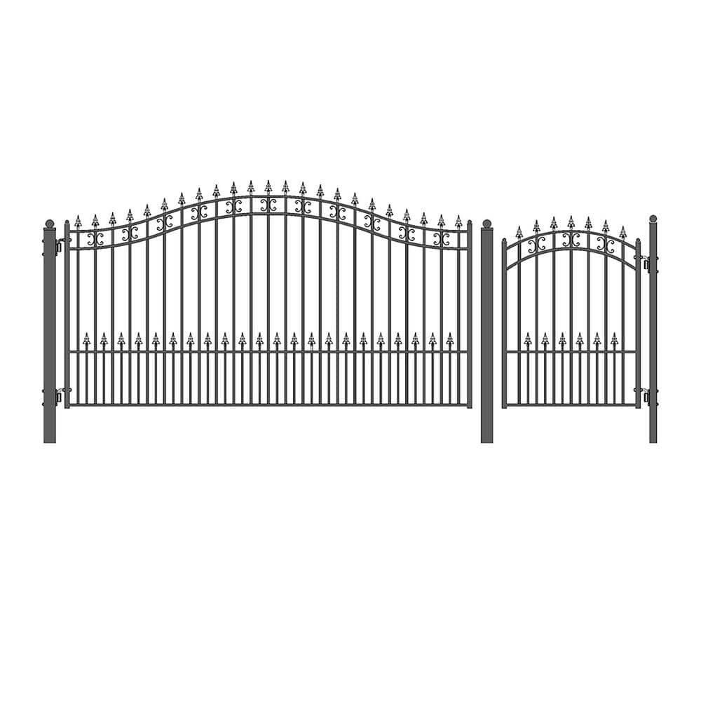 17 ft. x 6 ft. Black Steel Single Swing Driveway Gate ST. Louis Style 12 ft
