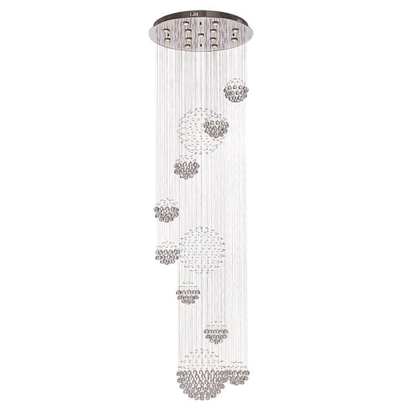 13-Light Modern Crystal Silver Crystal Ball Linear Chandelier for Staircase Foyer Entryway