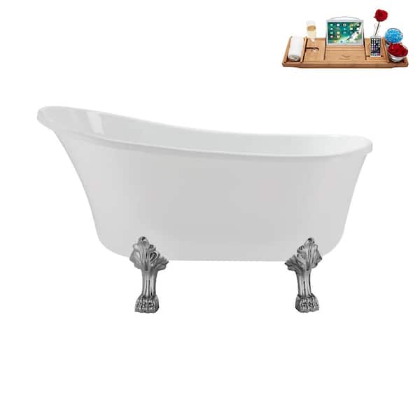 Streamline 51 in. x 25.6 in. Acrylic Clawfoot Soaking Bathtub in Glossy White with Polished Chrome Clawfeet and Matte Pink Drain